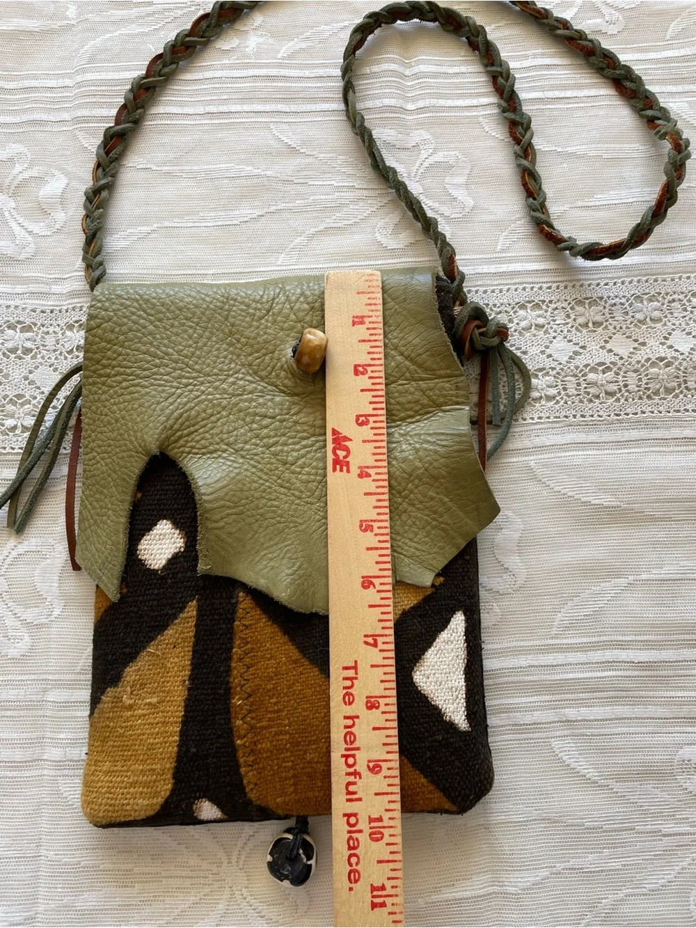 R-Tistic Designs Handcrafted Boho Woven Mudcloth & Leather Pouch Crossbody